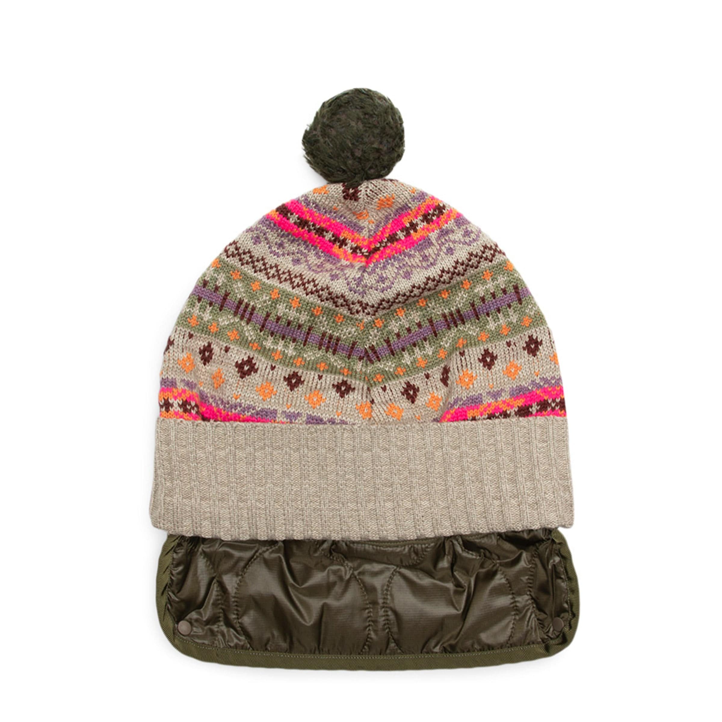 Kapital Headwear GRAY/BEIGE / O/S 7G WOOL FAIR ISLE BIVOUAC SKI CAP