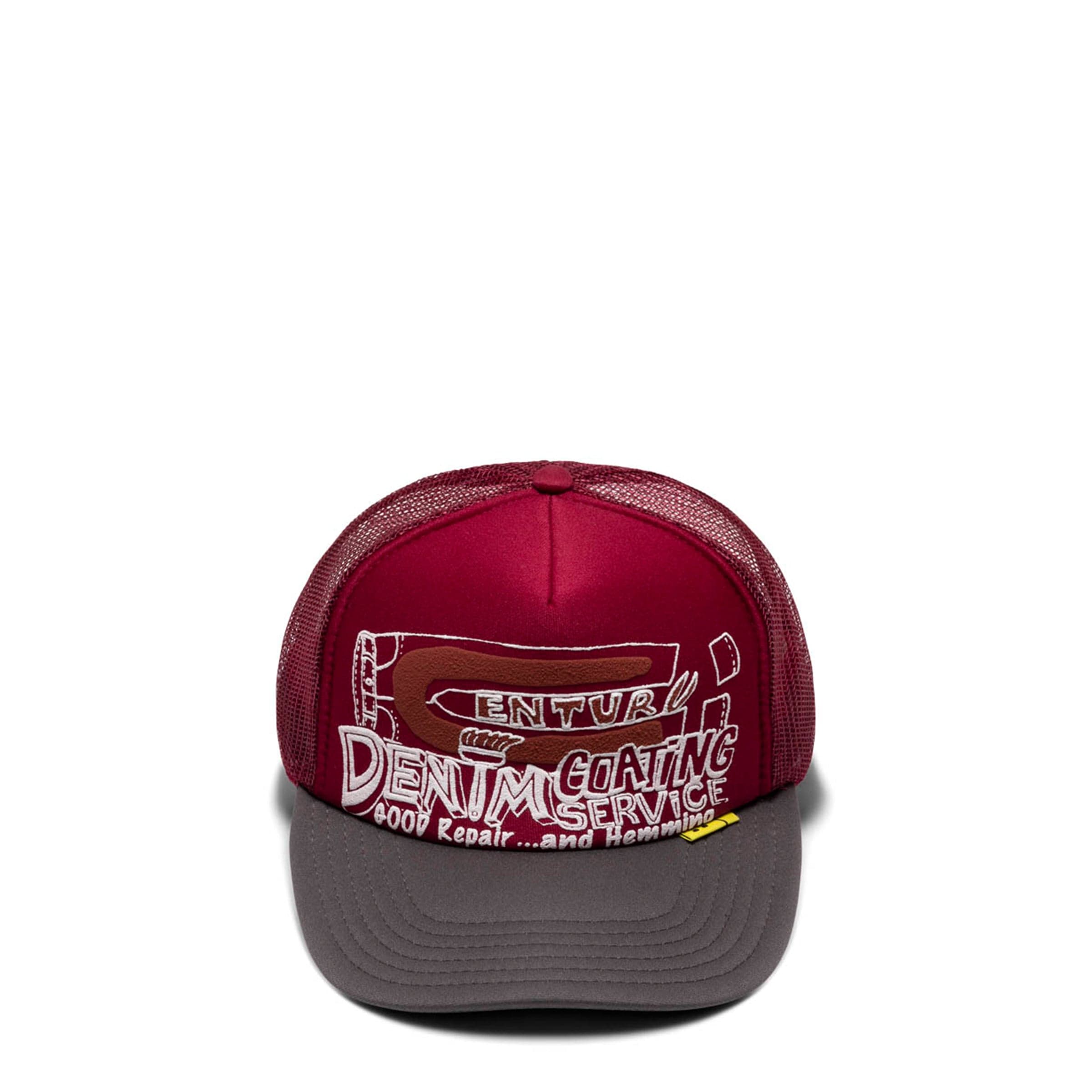 KAPITAL Headwear BURGUNDY/CHARCOAL / O/S CENTURY DENIM COATING SERVICE TRUCKER HAT