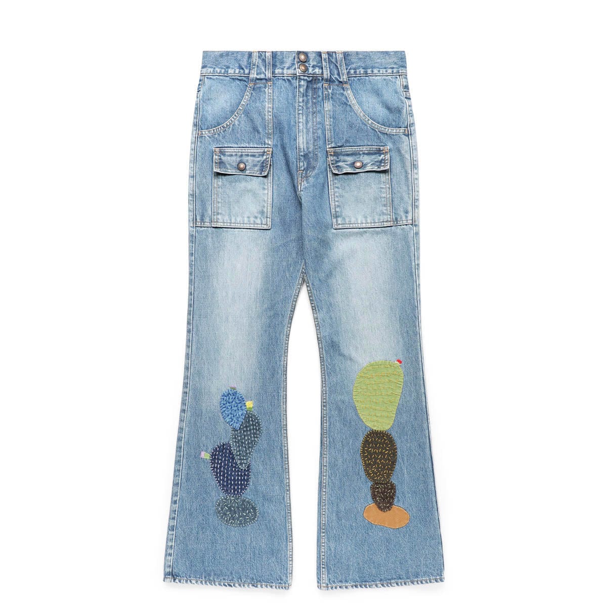 Kapital Bottoms 14OZ DENIM BUSH FLARE PANTS (CACTUS EMBROIDERY)