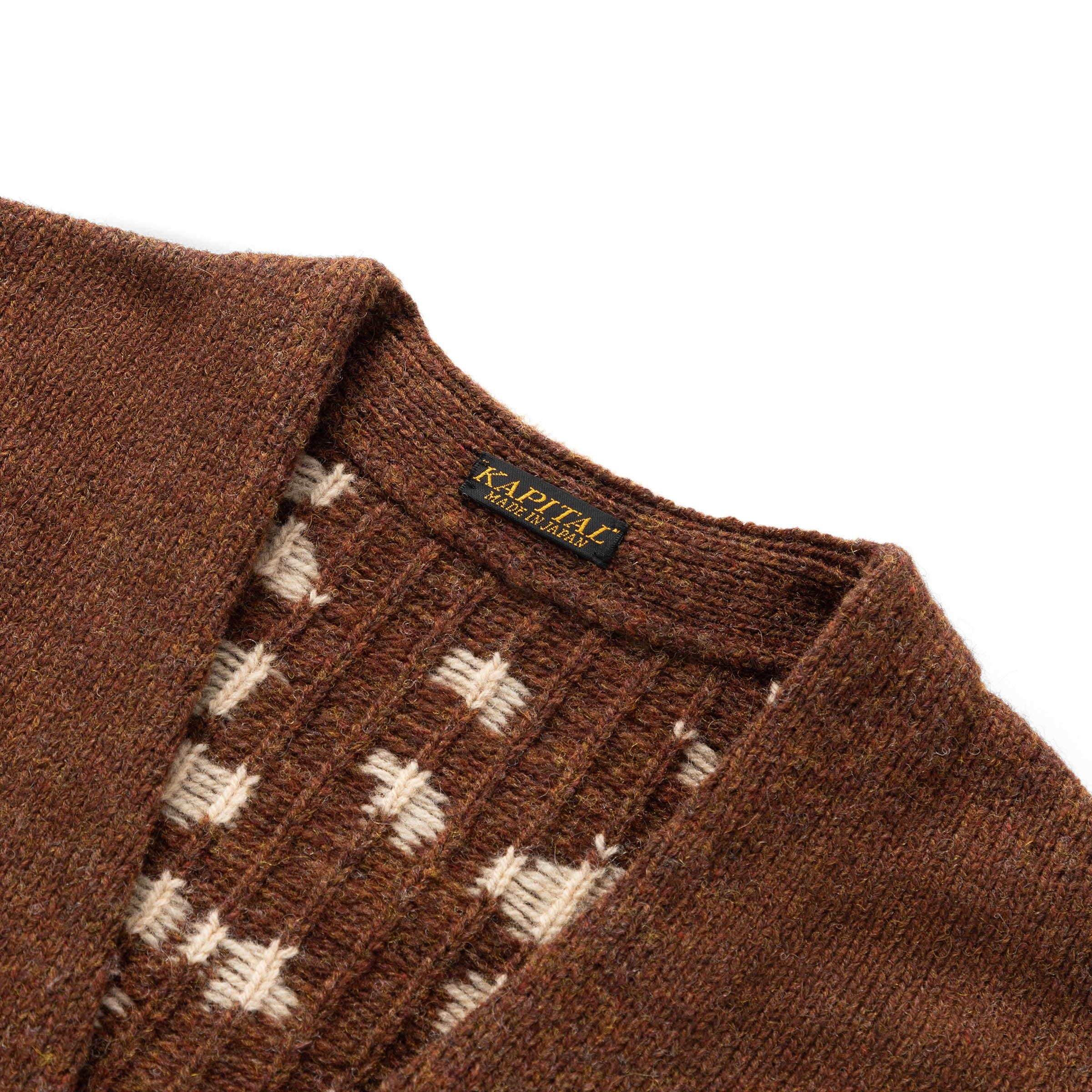 Kapital Knitwear BROWN / 3 5G WOOL BONE SHORT CARDIGAN