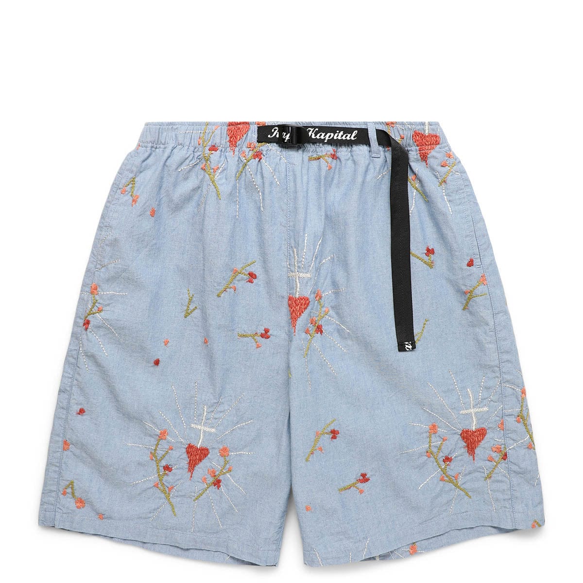 Kapital Bottoms CHAMBRAY CORAZON EMBROIDERY EASY SHORTS