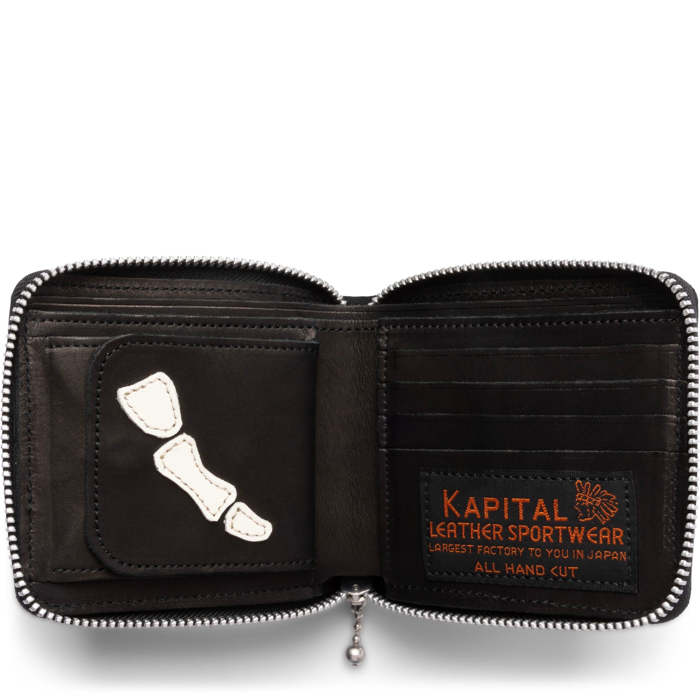 Kapital Wallets & Cases BLACK / O/S THUMB UP BONE HAND ZIP WALLET