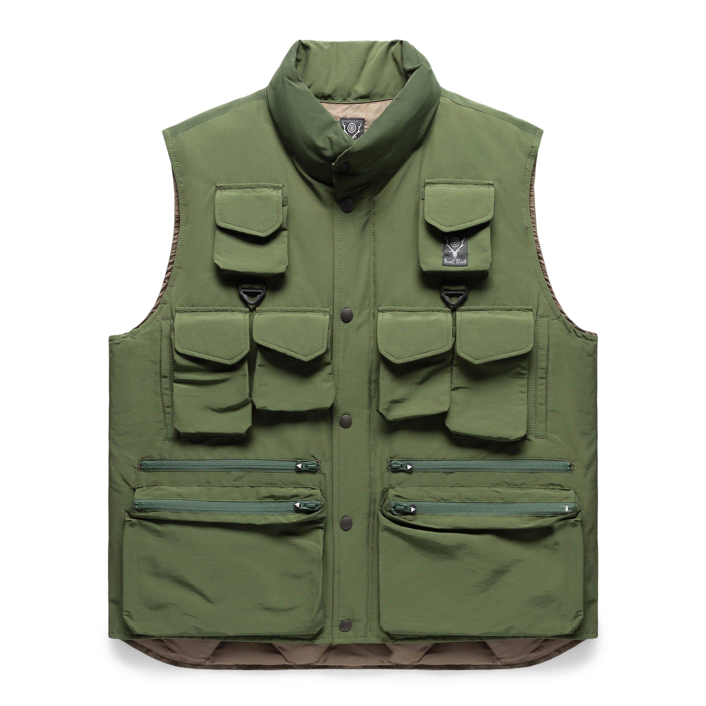 South2 West8 Outerwear GREEN / M MULTI-POCKET ZIPPED DOWN VEST