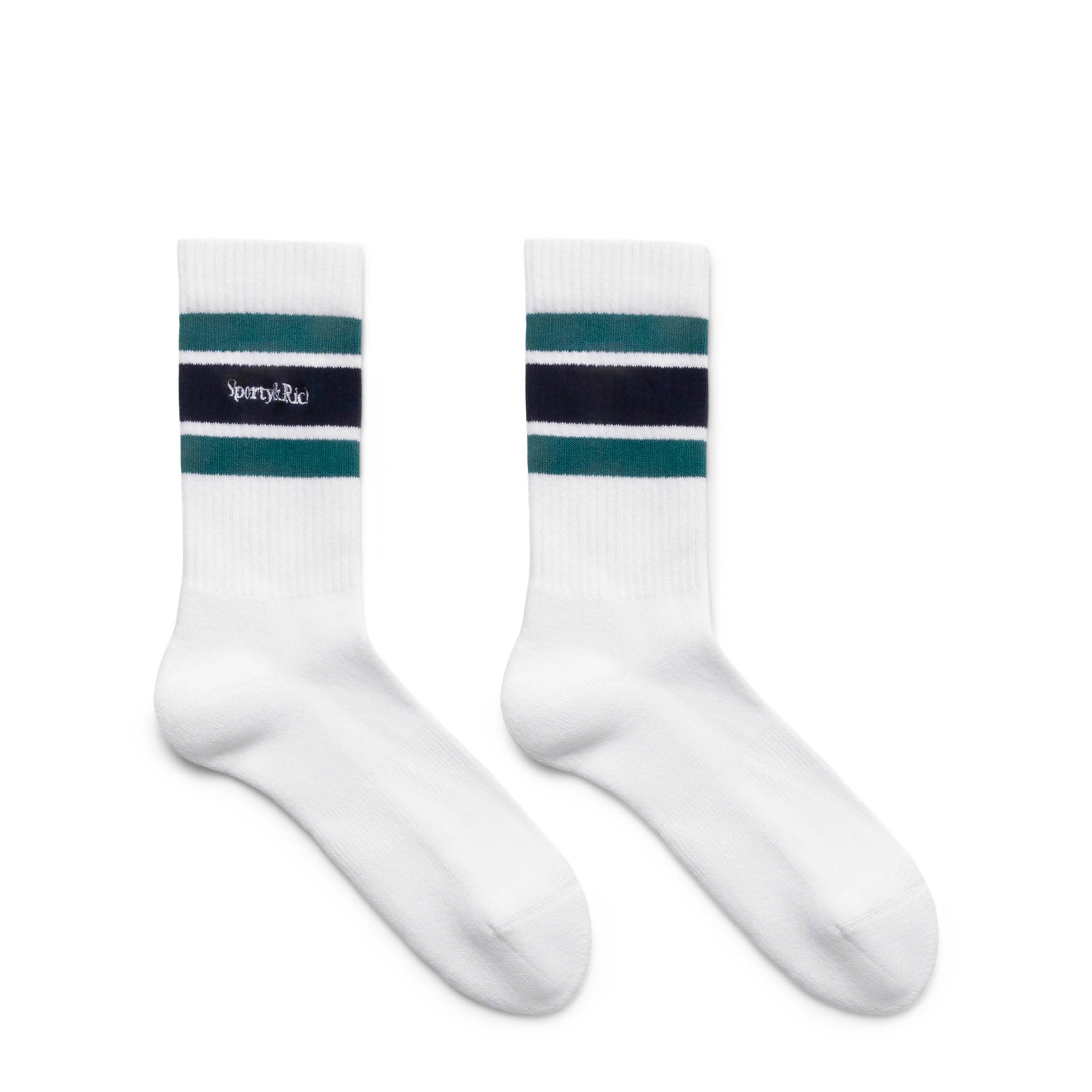 Sporty & Rich Socks WHITE/ALPINE / O/S SERIF LOGO STRIPED SOCKS