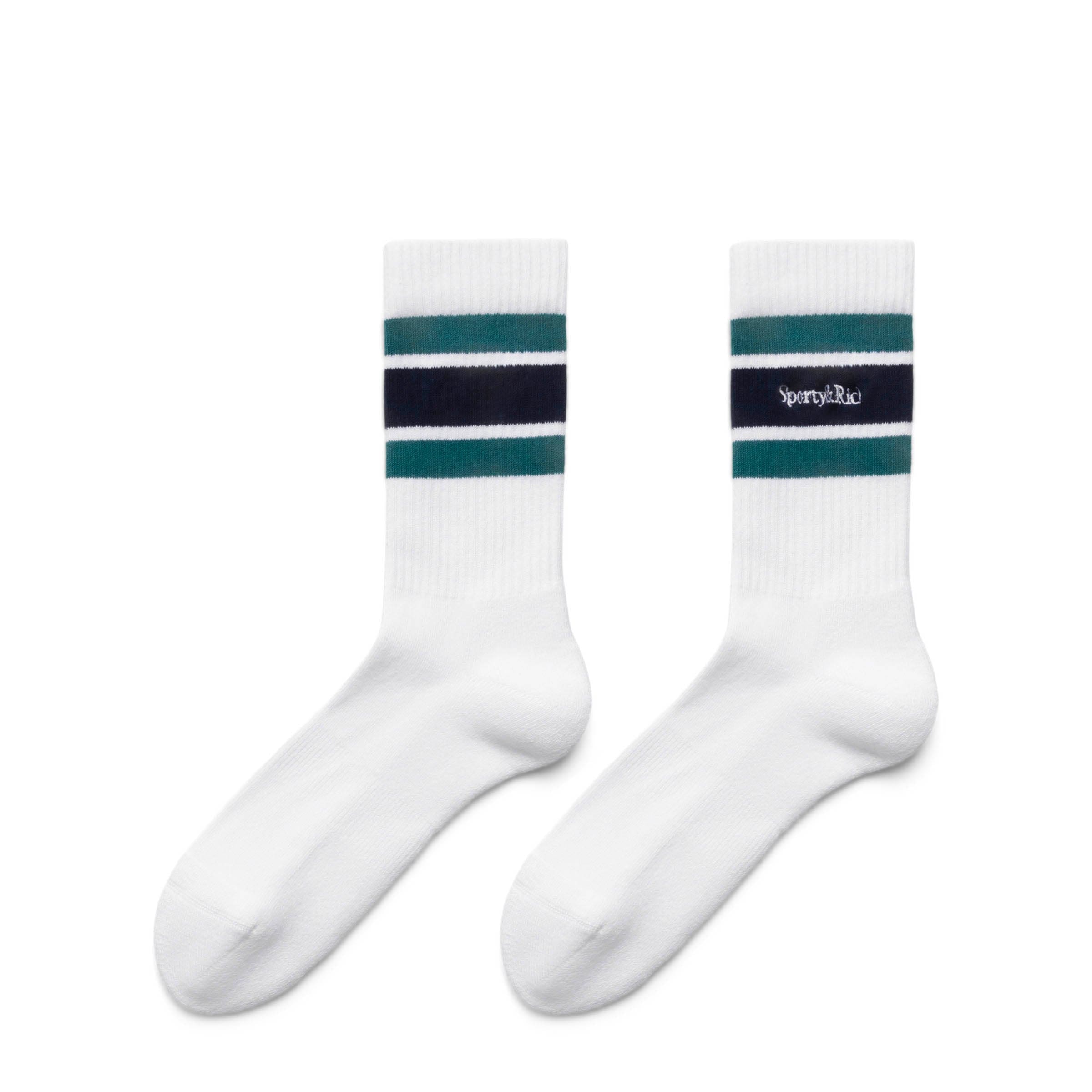 Sporty & Rich Socks WHITE/ALPINE / O/S SERIF LOGO STRIPED SOCKS