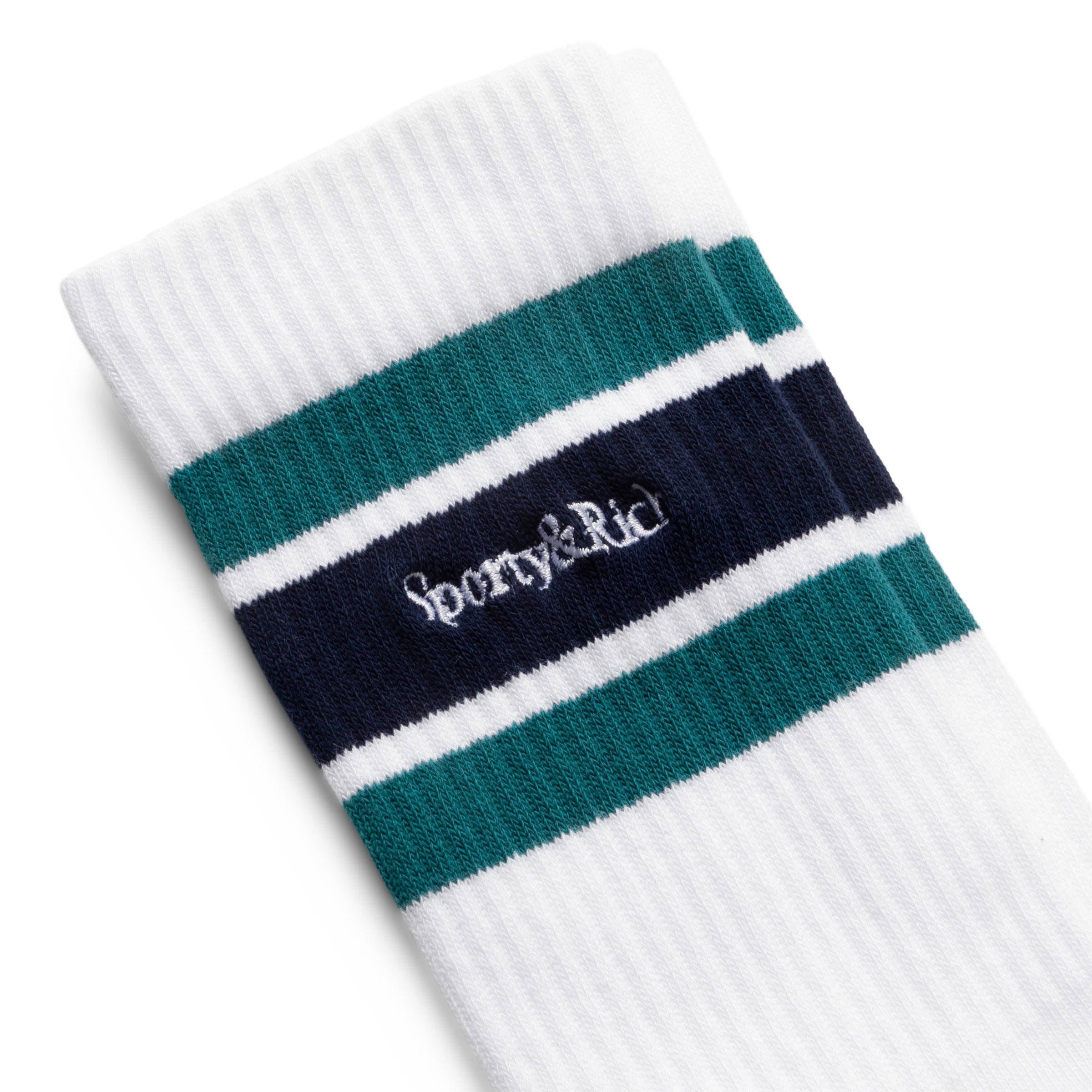 Sporty & Rich Socks WHITE/ALPINE / O/S SERIF LOGO STRIPED SOCKS